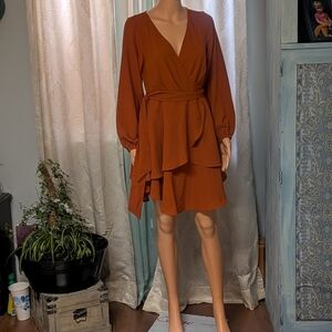 Elegant Rust Wrap Dress